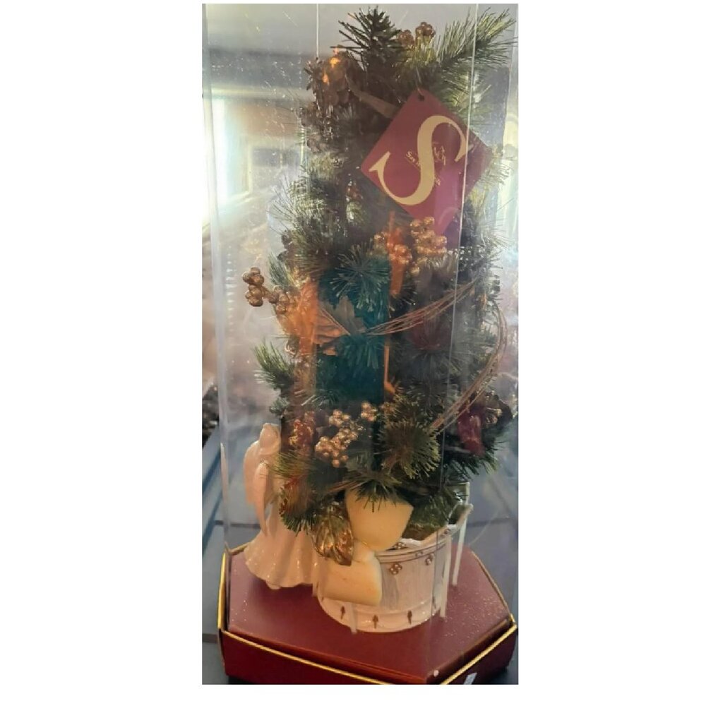 Lenox Say It With Silk Angel/Star Christmas Tree Pot Planter Bowl Gold Accents